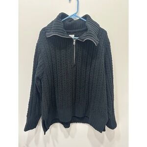 Aerie Sweater Womens Medium Black Chunky Knit‎ Oversized Pullover Collar Cozy